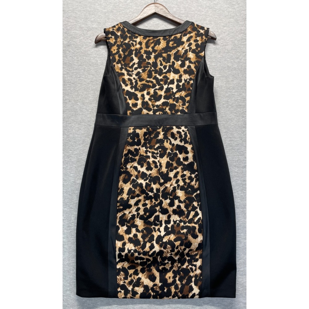 Thalia Sodi Sheath Dress Womens Large Black Leopard Print Sleeveless Front Zip